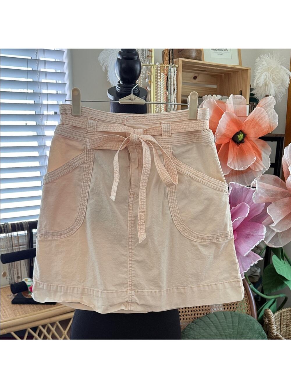 Anthropologie Pilcro & The Letterpress Pale Peach Chino Preppy Belted Mini Skirt
